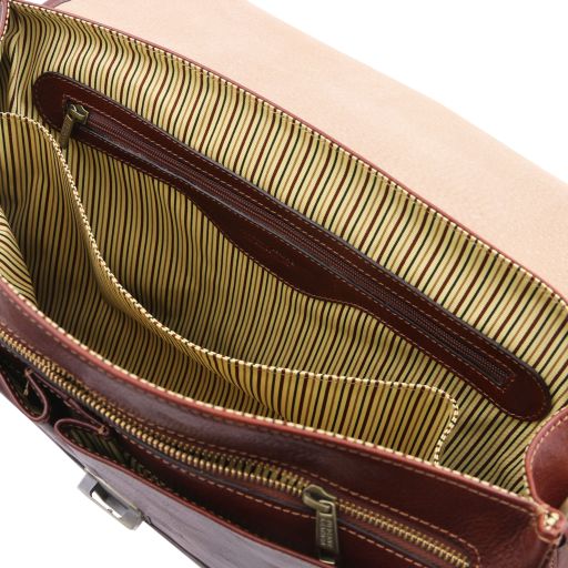 Mantova - Leather multi compartment briefcase with flap