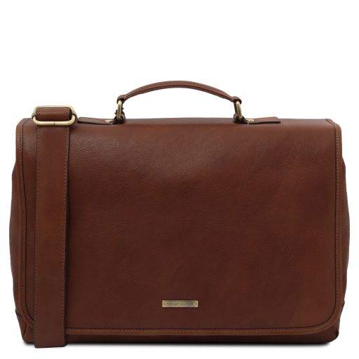 Mantova - Leather multi compartment briefcase with flap