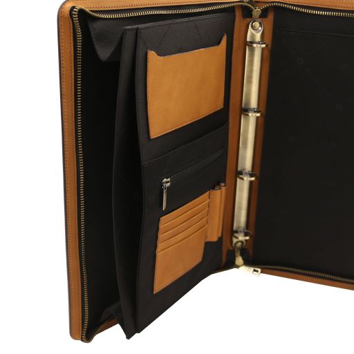 Cesare - Leather document case with handle and ring binder