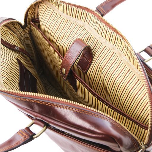 Urbino - Leather laptop briefcase 2 compartments with front pocket
