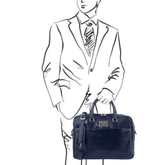 Urbino - Leather laptop briefcase with front pocket