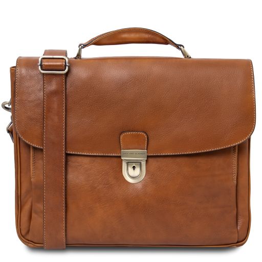 Alessandria - Leather multi compartment laptop briefcase