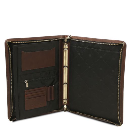 Cesare - Leather document case with handle and ring binder