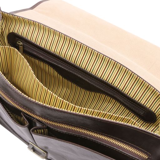 Mantova - Leather multi compartment briefcase with flap