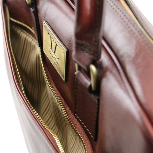 Urbino - Leather laptop briefcase with front pocket