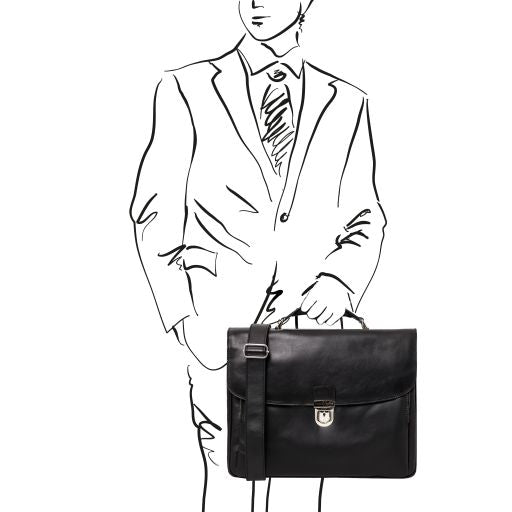 Alessandria - Leather multi compartment laptop briefcase