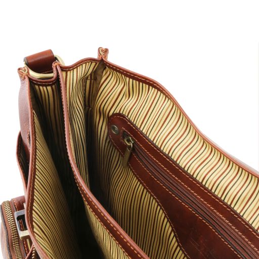 Ventimiglia - Leather multi compartment briefcase with front pockets