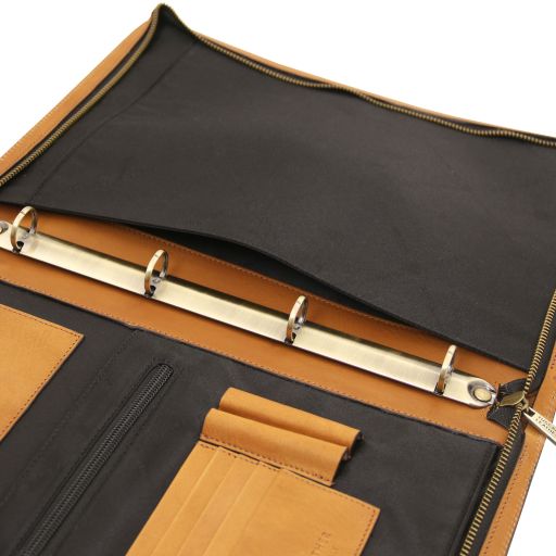 Cesare - Leather document case with handle and ring binder