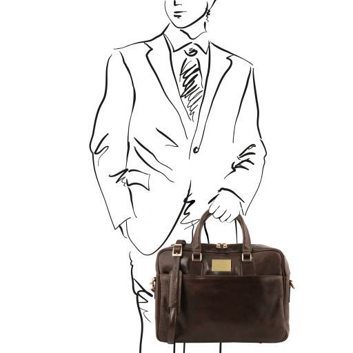 Urbino - Leather laptop briefcase 2 compartments with front pocket