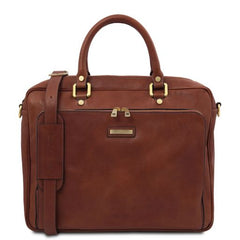 Pisa - Leather laptop briefcase with front pocket