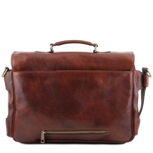 Ventimiglia - Leather multi compartment briefcase with front pockets