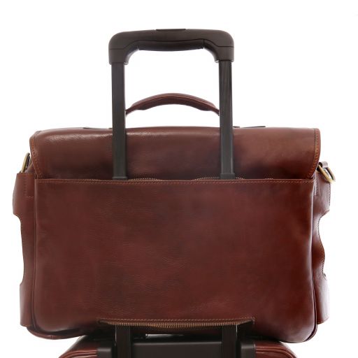 Ventimiglia - Leather multi compartment briefcase with front pockets