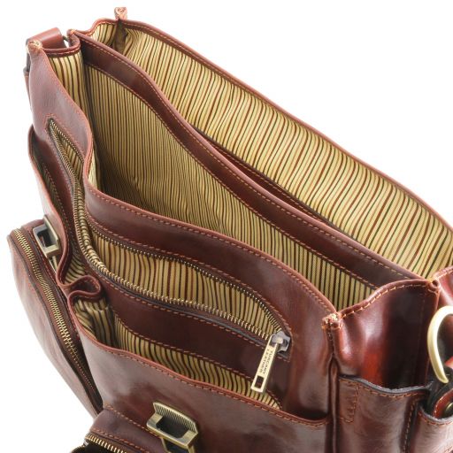 Ventimiglia - Leather multi compartment briefcase with front pockets