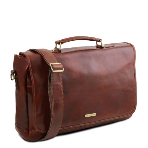 Mantova - Leather multi compartment briefcase with flap
