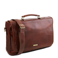 Mantova - Leather multi compartment briefcase with flap