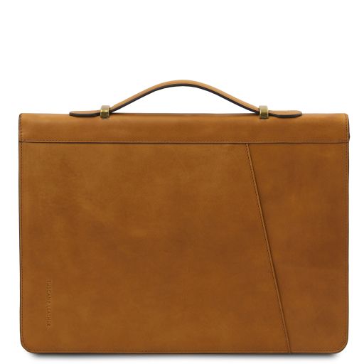 Cesare - Leather document case with handle and ring binder