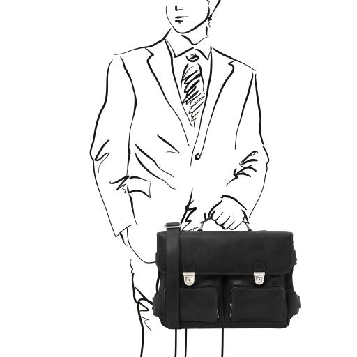 Ventimiglia - Leather multi compartment briefcase with front pockets