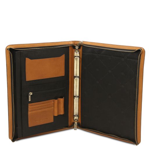 Cesare - Leather document case with handle and ring binder
