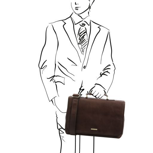 Mantova - Leather multi compartment briefcase with flap