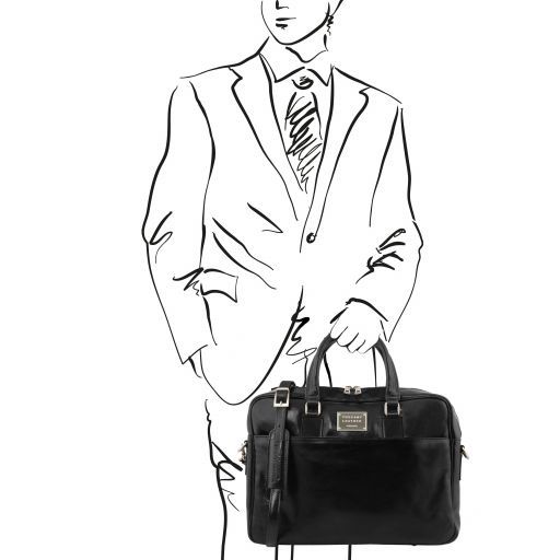 Urbino - Leather laptop briefcase 2 compartments with front pocket