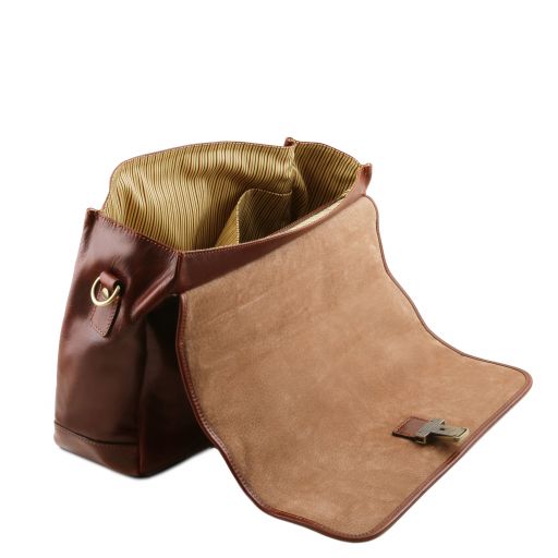 Mantova - Leather multi compartment briefcase with flap