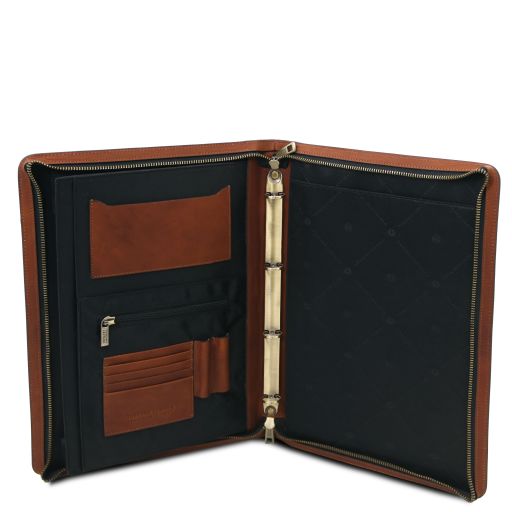 Cesare - Leather document case with handle and ring binder