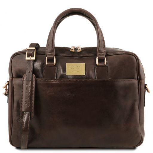 Urbino - Leather laptop briefcase 2 compartments with front pocket