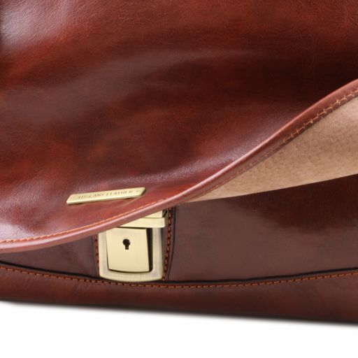 Mantova - Leather multi compartment briefcase with flap