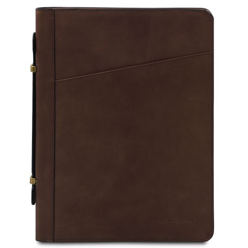 Cesare - Leather document case with handle and ring binder