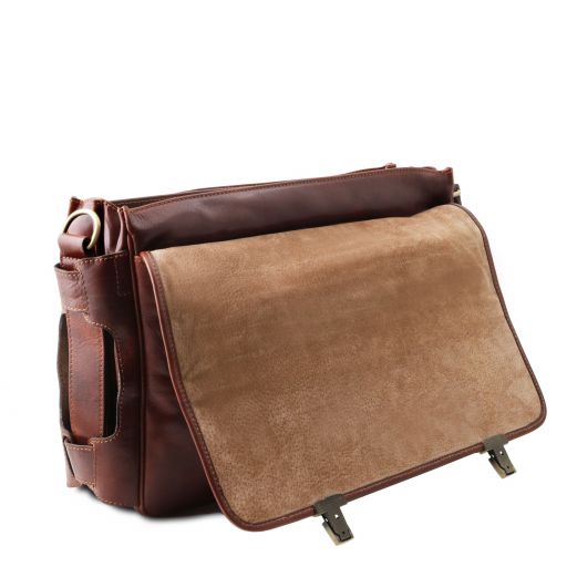 Ventimiglia - Leather multi compartment briefcase with front pockets