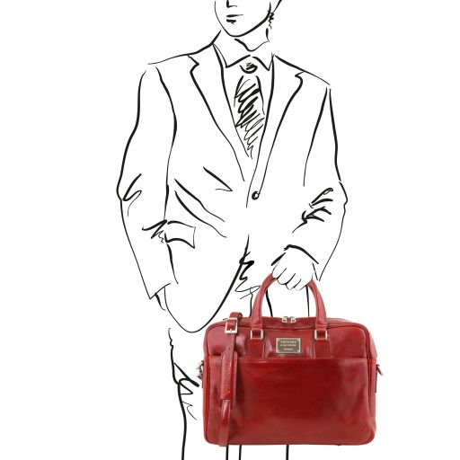 Urbino - Leather laptop briefcase with front pocket