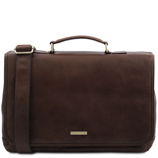Mantova - Leather multi compartment briefcase with flap