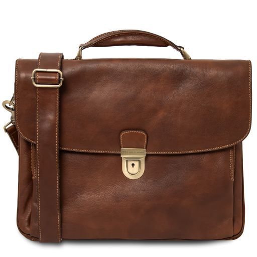 Alessandria - Leather multi compartment laptop briefcase