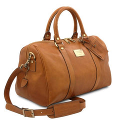 TL Voyager - Travel leather duffle bag with pocket on the back side - Small size