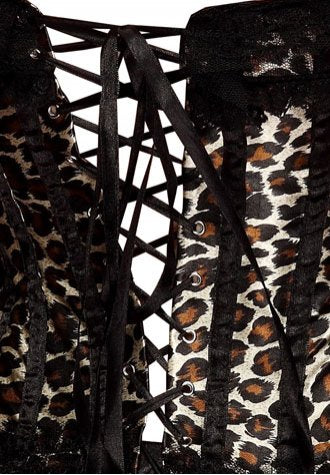 Lace Trimmed Leopard Prints Boning Bustier