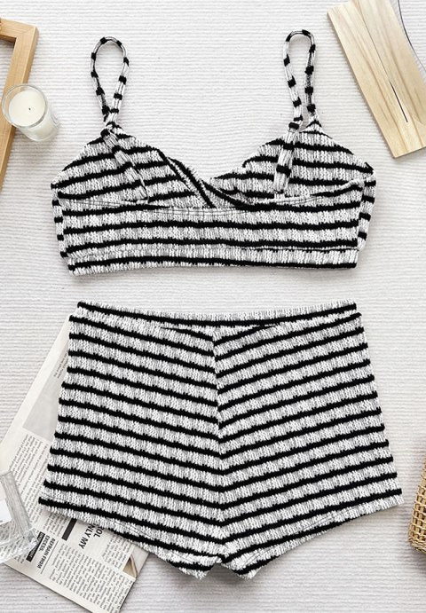 Bold Striped Bikini Set with Twist Front Top