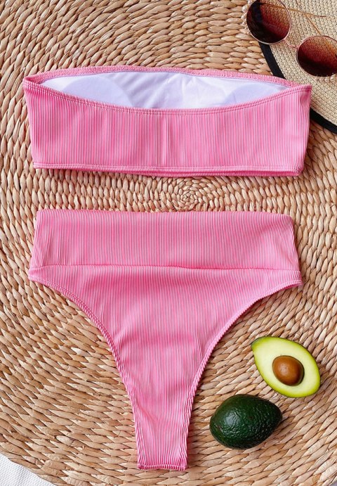 Rib Bandeau High Waisted Bikini Swimsuit