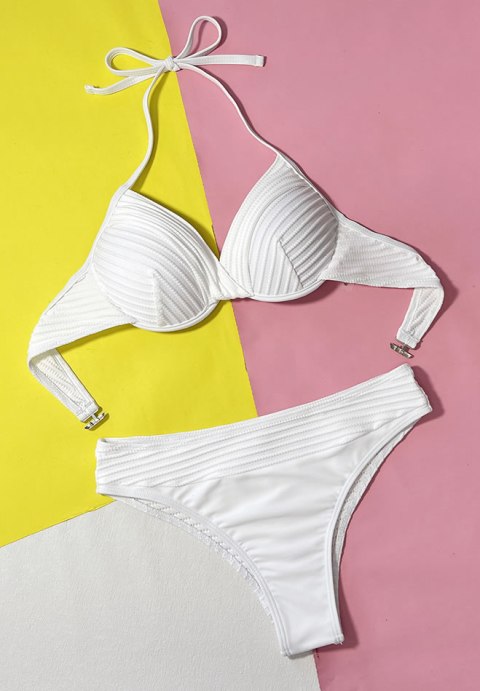 Stylish White Textured Bikini Ensemble