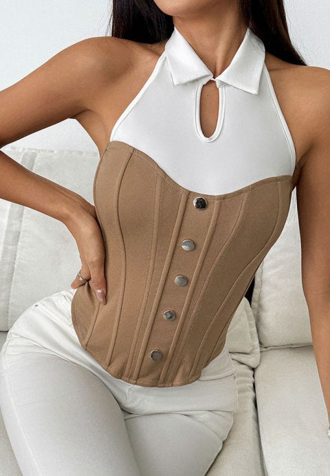 Stylish Two-Tone Bustier with Keyhole Neckline