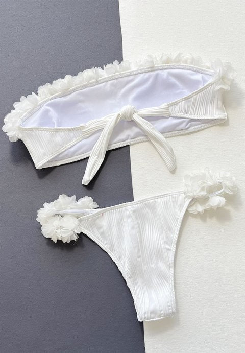 Women 2 Piece Bikini Set Bandeau Ruffle Swimsuit Top Bathing Suits