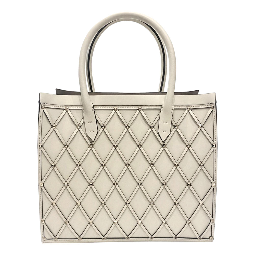 Valentino Garavani Beehive Lattice Ivory Studded Calfskin Leather Crossbody Tote Bag