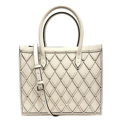 Valentino Garavani Beehive Lattice Ivory Studded Calfskin Leather Crossbody Tote Bag