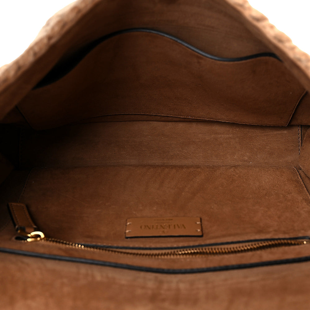 Valentino Garavani Roman Stud Large Shoulder Bag Brown Cashmere Knit Gold Hardware
