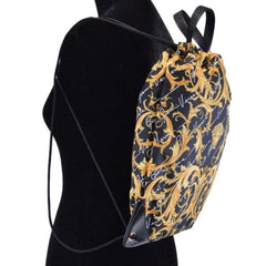 Versace Barocco Print Drawstring Backpack Black Nylon La Medusa Logo