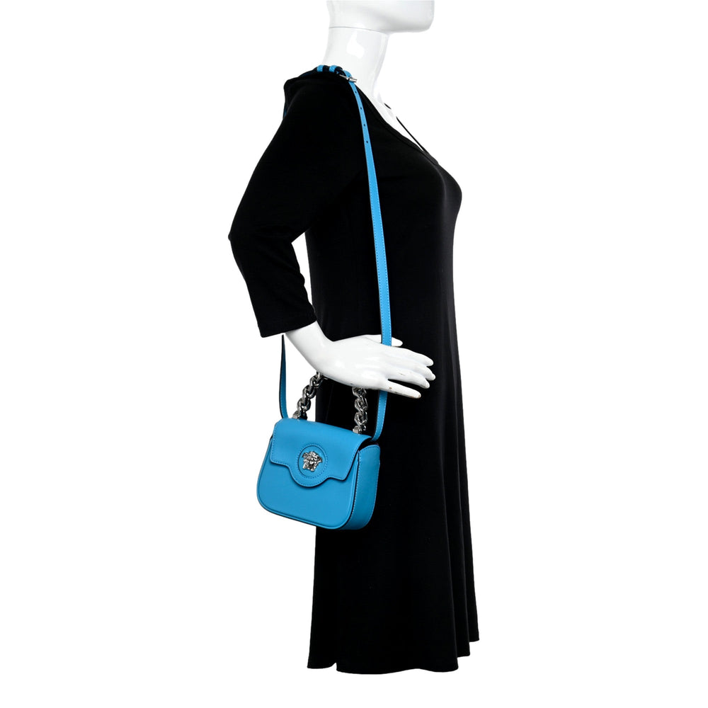 Versace Blue La Medusa Mini Top-Handle Bag Leather Crossbody