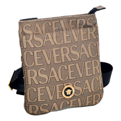 Versace La Medusa Canvas Logo Print Small Crossbody Bag Black Strap