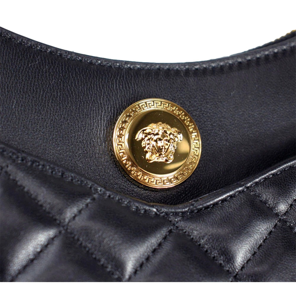Versace La Medusa Half Moon Hobo Shoulder Crossbody Bag Black Leather