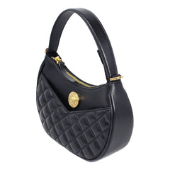Versace La Medusa Half Moon Hobo Shoulder Crossbody Bag Black Leather