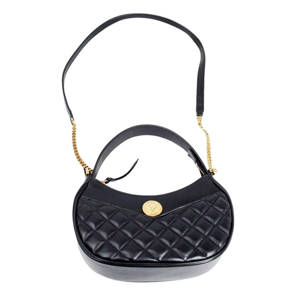 Versace La Medusa Half Moon Hobo Shoulder Crossbody Bag Black Leather
