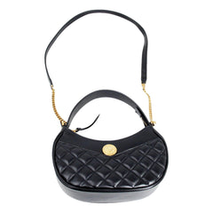 Versace La Medusa Half Moon Hobo Shoulder Crossbody Bag Black Leather